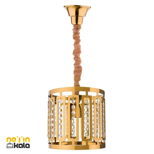 چراغ آویز فلزی کریستالی تک شعله طلایی مدل ایساتیس نور باران